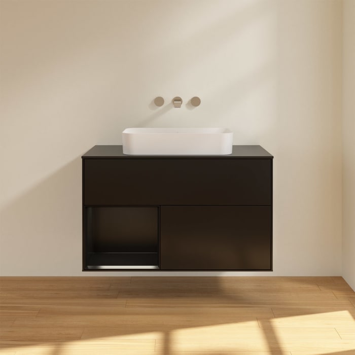 Villeroy & Boch Finion Waschtischunterschrank 100 cm mit Regalelement links und Abdeckplatte