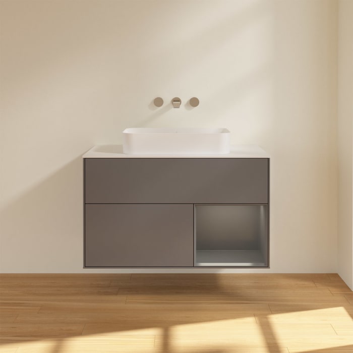 Villeroy & Boch Finion Waschtischunterschrank 100 cm mit Regalelement rechts und Abdeckplatte