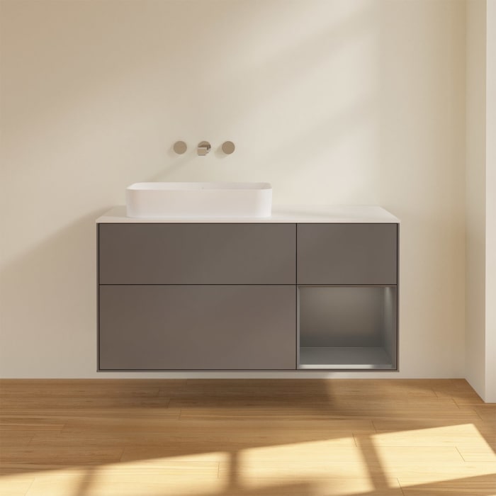 Villeroy & Boch Finion Waschtischunterschrank 120 cm mit Regalelement rechts und Abdeckplatte