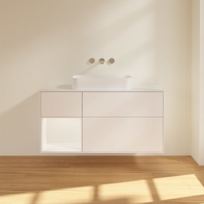 Villeroy & Boch Finion Waschtischunterschrank 120 cm mit Regalelement links und Abdeckplatte