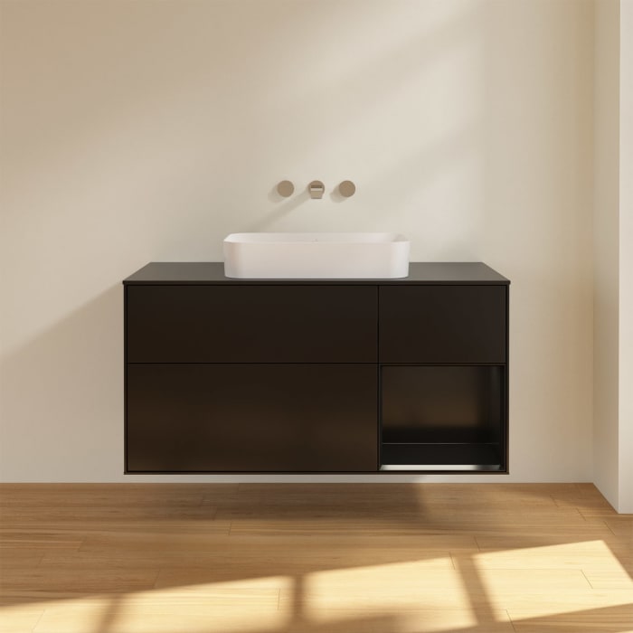Villeroy & Boch Finion Waschtischunterschrank 120 cm mit Regalelement rechts und Abdeckplatte