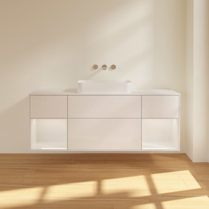 Villeroy & Boch Finion Waschtischunterschrank 160 cm mit Regalelement links und rechts und Abdeckplatte