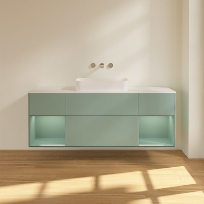 Villeroy & Boch Finion Waschtischunterschrank 160 cm mit Regalelement links und rechts und Abdeckplatte