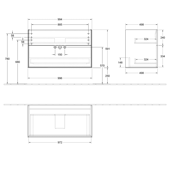 Villeroy & Boch Finion Waschtischunterschrank 99,6 cm, mit 2 Auszügen