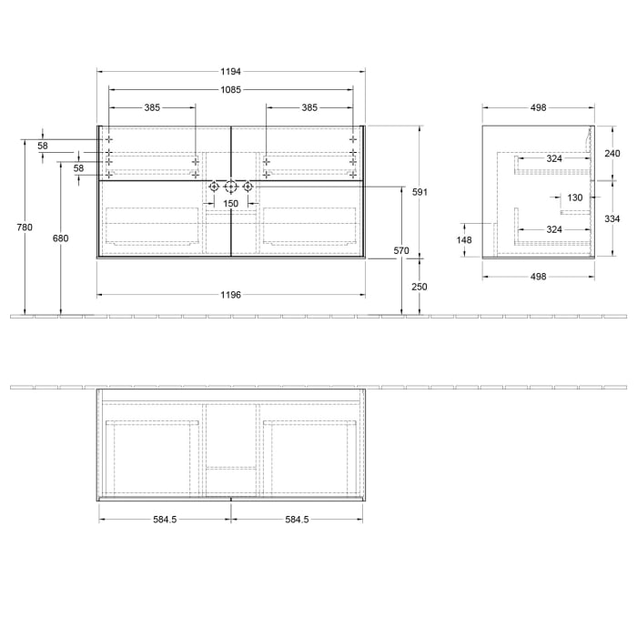 Villeroy & Boch Finion Waschtischunterschrank 119,6 cm, mit 4 Auszügen