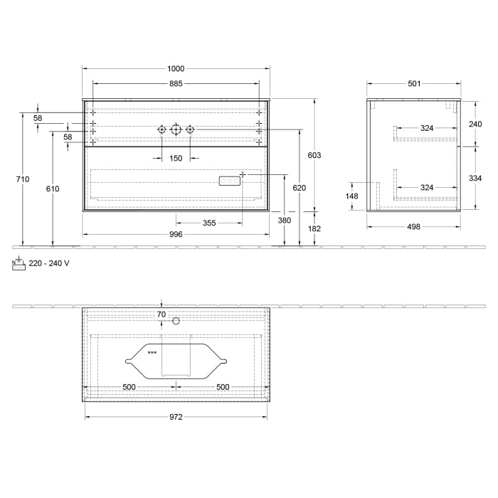 Villeroy & Boch Finion Waschtischunterschrank 100 cm mit Abdeckplatte und LED Wandbeleuchtung