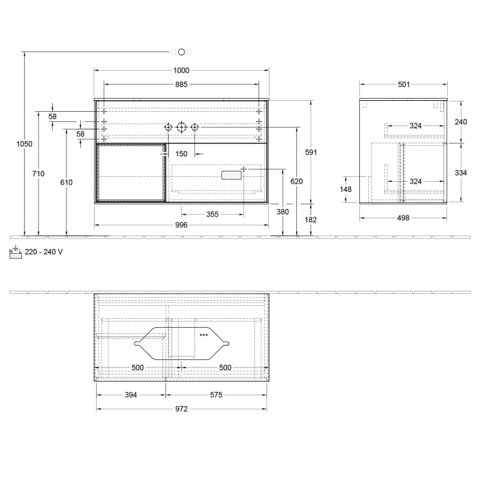 Villeroy & Boch Finion Waschtischunterschrank 100 cm mit Regalelement links und Abdeckplatte