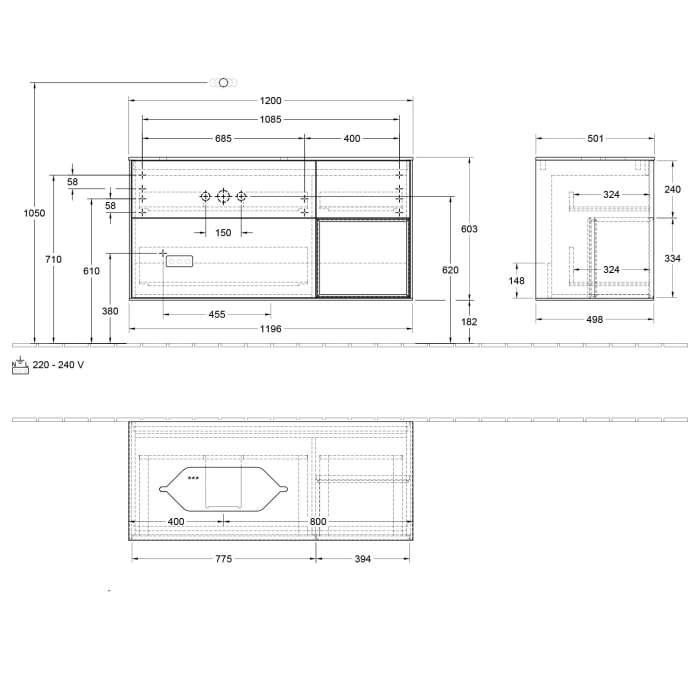 Villeroy & Boch Finion Waschtischunterschrank 120 cm mit Regalelement rechts und Abdeckplatte
