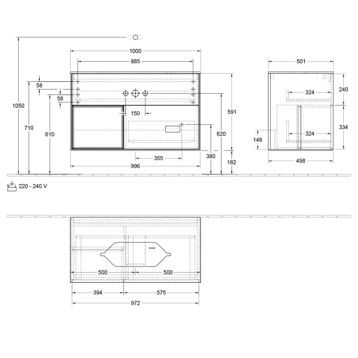 Villeroy & Boch Finion Waschtischunterschrank 100 cm mit Regalelement links, 2 Auszügen