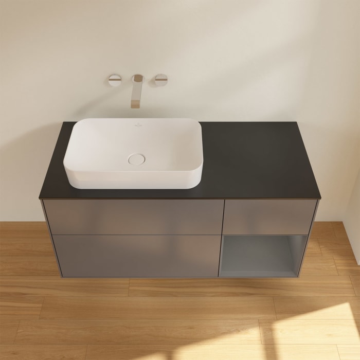 Villeroy & Boch Finion Waschtischunterschrank 120 cm mit Regalelement rechts und Abdeckplatte