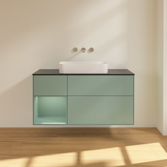 Villeroy & Boch Finion Waschtischunterschrank 120 cm mit Regalelement links und Abdeckplatte
