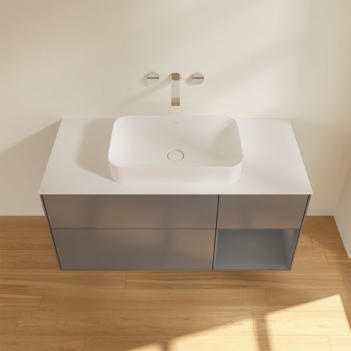 Villeroy & Boch Finion Waschtischunterschrank 120 cm mit Regalelement rechts und Abdeckplatte