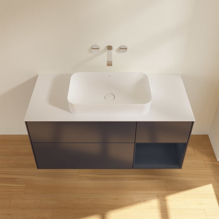 Villeroy & Boch Finion Waschtischunterschrank 120 cm mit Regalelement rechts und Abdeckplatte