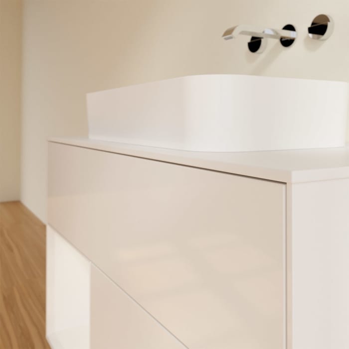Villeroy & Boch Finion Waschtischunterschrank 100 cm mit Regalelement links und Abdeckplatte, mit Wandbeleuchtung