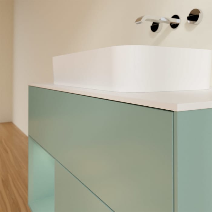 Villeroy & Boch Finion Waschtischunterschrank 100 cm mit Regalelement links und Abdeckplatte, mit Wandbeleuchtung