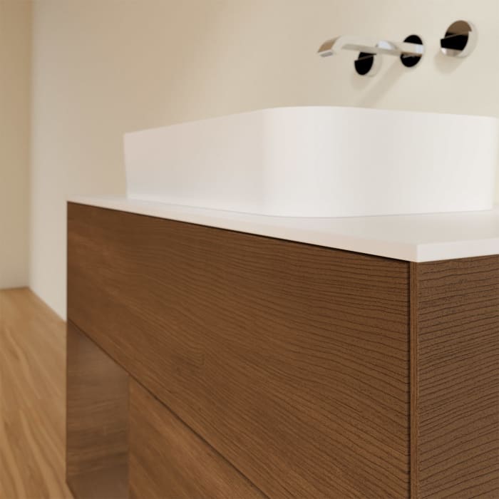 Villeroy & Boch Finion Waschtischunterschrank 100 cm mit Regalelement links und Abdeckplatte, mit Wandbeleuchtung