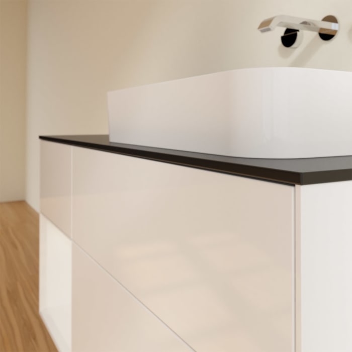 Villeroy & Boch Finion Waschtischunterschrank 120 cm mit Regalelement links und Abdeckplatte, mit Wandbeleuchtung