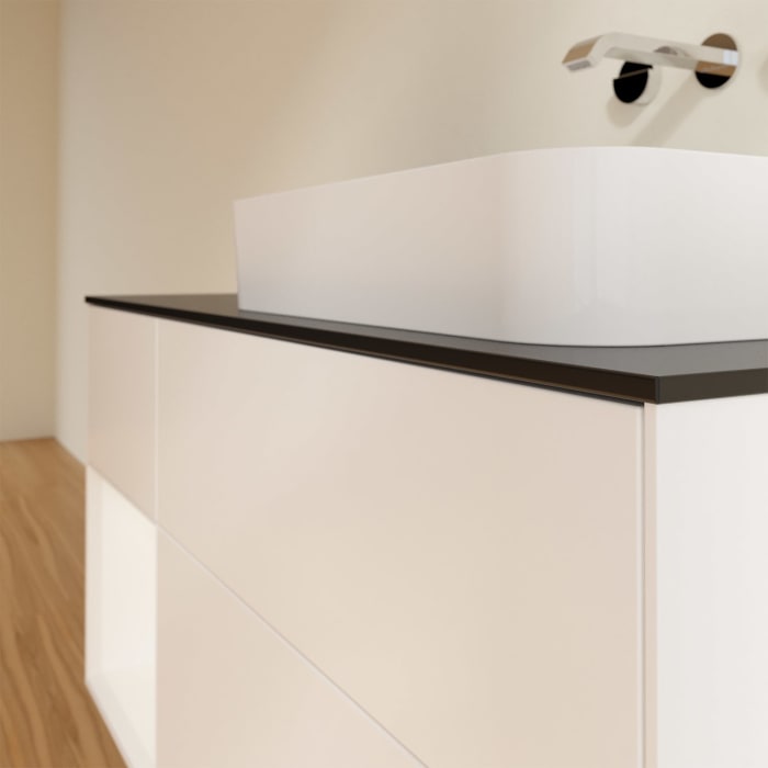 Villeroy & Boch Finion Waschtischunterschrank 120 cm mit Regalelement links und Abdeckplatte, mit Wandbeleuchtung