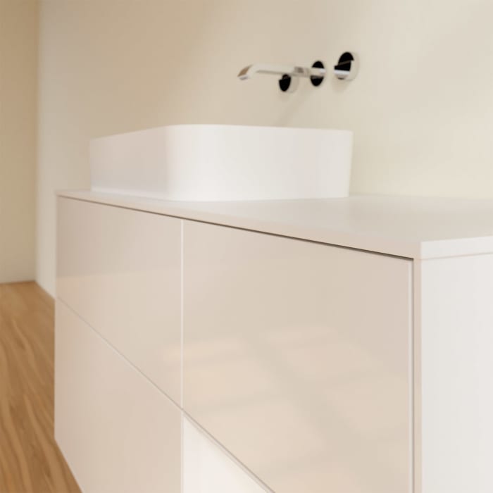 Villeroy & Boch Finion Waschtischunterschrank 120 cm mit Regalelement rechts und Abdeckplatte, mit Wandbeleuchtung