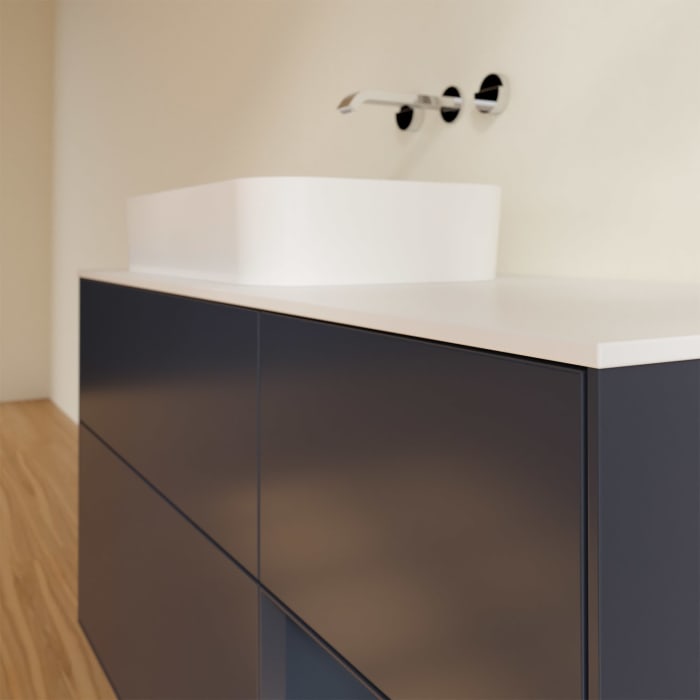 Villeroy & Boch Finion Waschtischunterschrank 120 cm mit Regalelement rechts und Abdeckplatte, mit Wandbeleuchtung