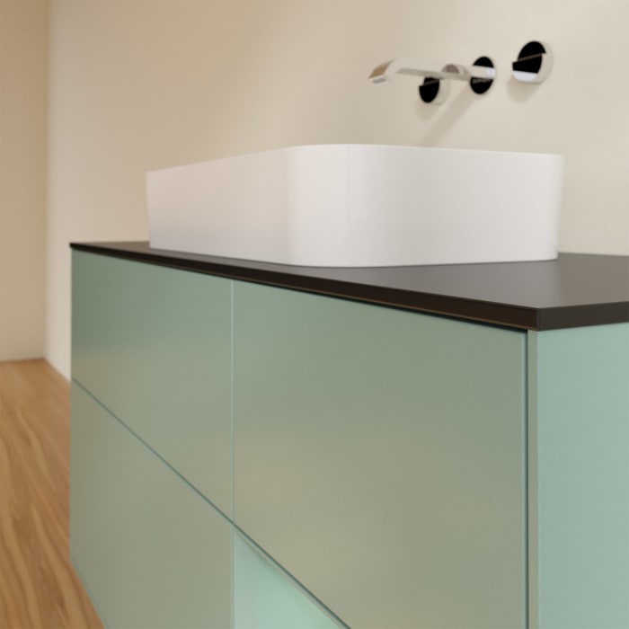 Villeroy & Boch Finion Waschtischunterschrank 120 cm mit Regalelement rechts und Abdeckplatte, mit Wandbeleuchtung