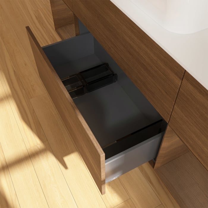 Villeroy & Boch Finion Waschtischunterschrank 160 cm mit Regalelement links und rechts und Abdeckplatte