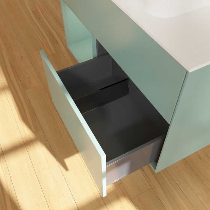 Villeroy & Boch Finion Waschtischunterschrank 100 cm mit Regalelement links und Abdeckplatte, mit Wandbeleuchtung