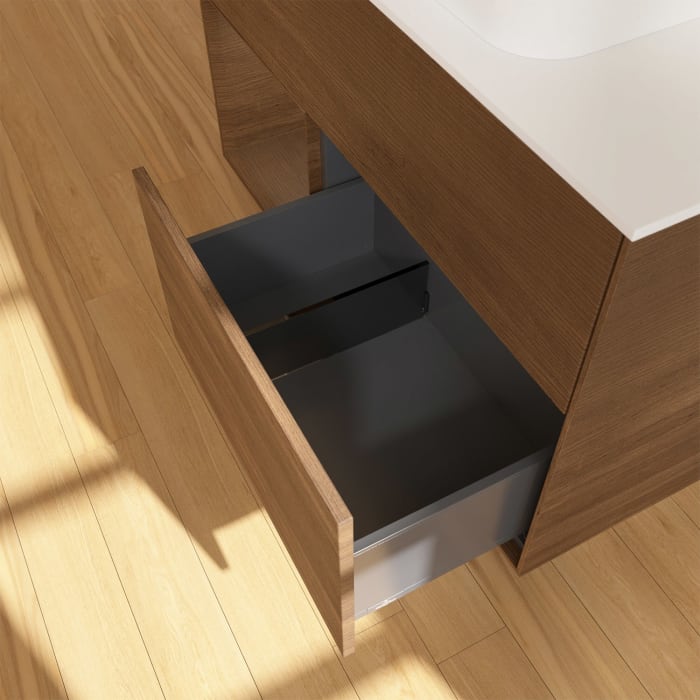 Villeroy & Boch Finion Waschtischunterschrank 100 cm mit Regalelement links und Abdeckplatte, mit Wandbeleuchtung