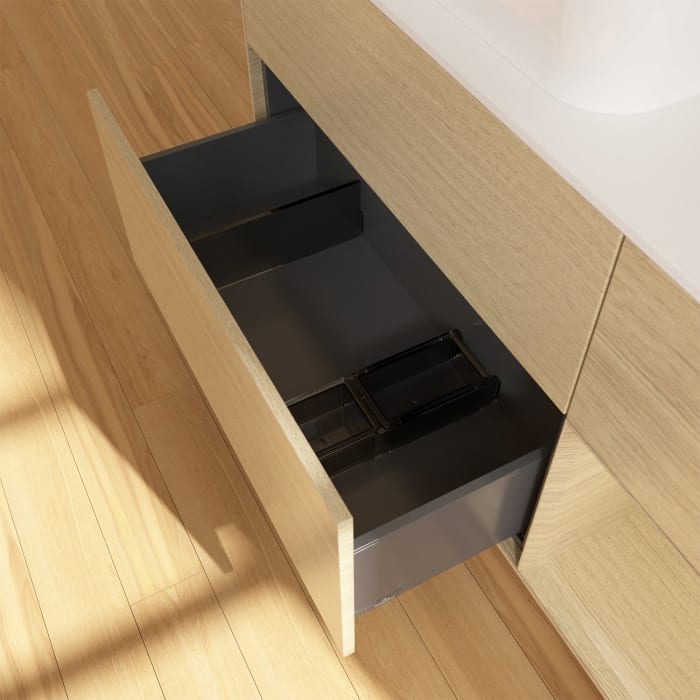 Villeroy & Boch Finion Waschtischunterschrank 120 cm mit Regalelement rechts und Abdeckplatte, mit Wandbeleuchtung