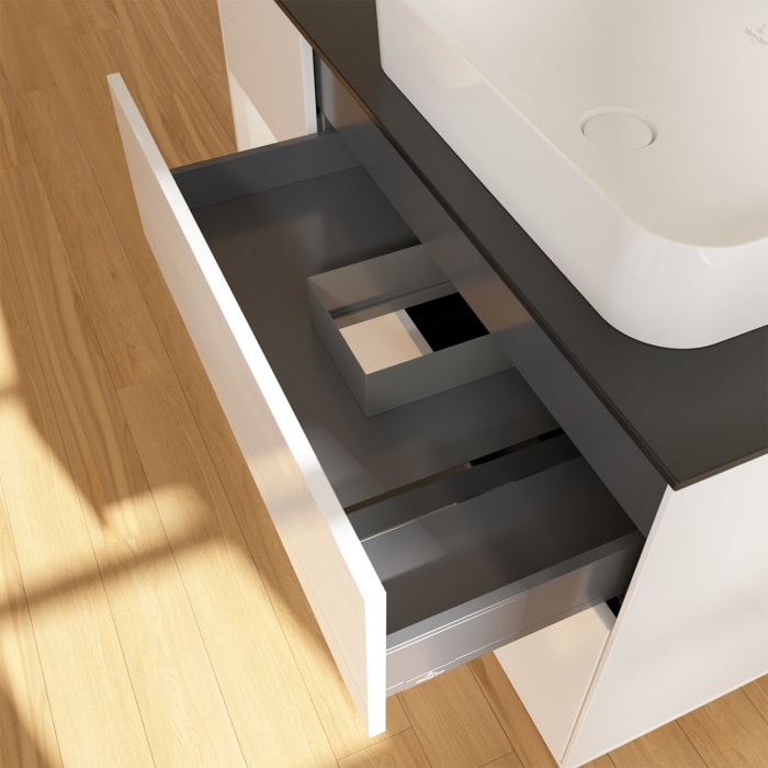 Villeroy & Boch Finion Waschtischunterschrank 120 cm mit Regalelement links und Abdeckplatte