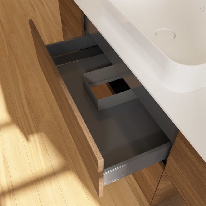 Villeroy & Boch Finion Waschtischunterschrank 160 cm mit Regalelement links und rechts und Abdeckplatte