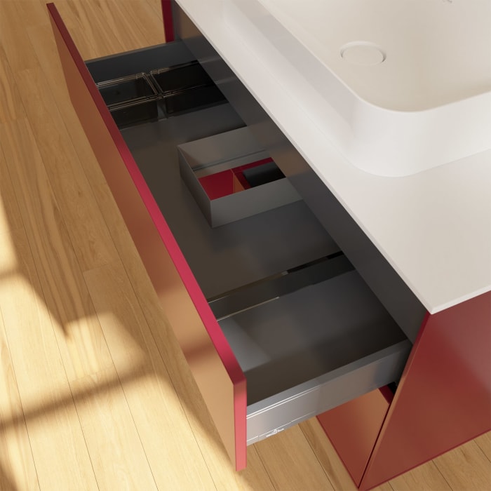 Villeroy & Boch Finion Waschtischunterschrank 100 cm mit Regalelement links und Abdeckplatte, mit Wandbeleuchtung