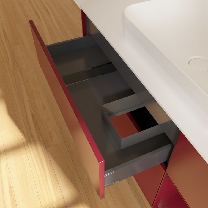 Villeroy & Boch Finion Waschtischunterschrank 120 cm mit Regalelement rechts und Abdeckplatte, mit Wandbeleuchtung