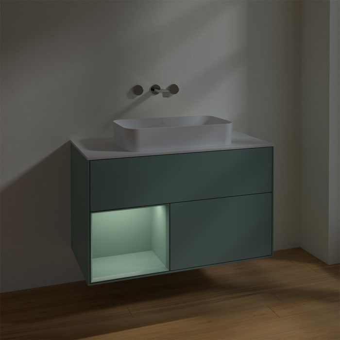 Villeroy & Boch Finion Waschtischunterschrank 100 cm mit Regalelement links und Abdeckplatte