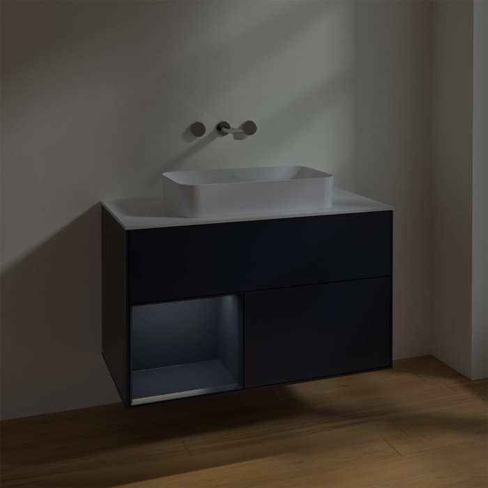 Villeroy & Boch Finion Waschtischunterschrank 100 cm mit Regalelement links und Abdeckplatte