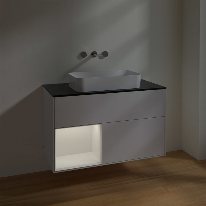 Villeroy & Boch Finion Waschtischunterschrank 100 cm mit Regalelement links und Abdeckplatte