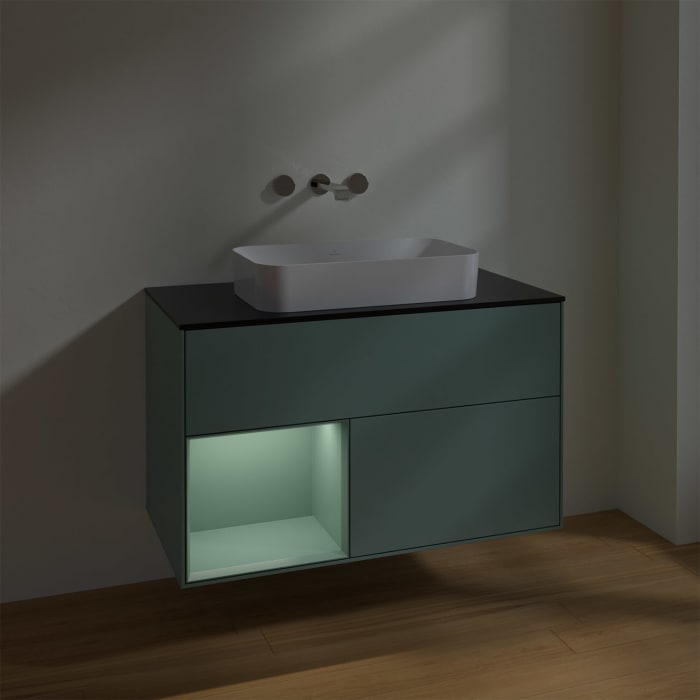 Villeroy & Boch Finion Waschtischunterschrank 100 cm mit Regalelement links und Abdeckplatte