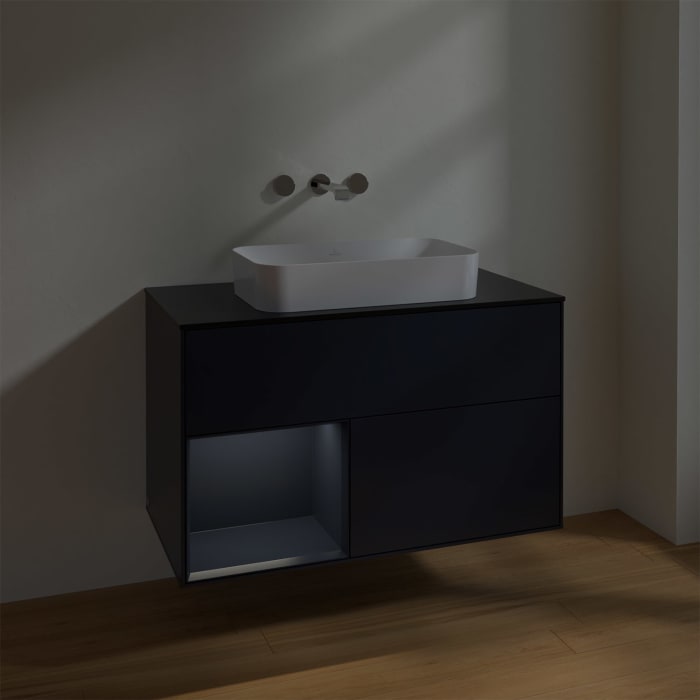 Villeroy & Boch Finion Waschtischunterschrank 100 cm mit Regalelement links und Abdeckplatte