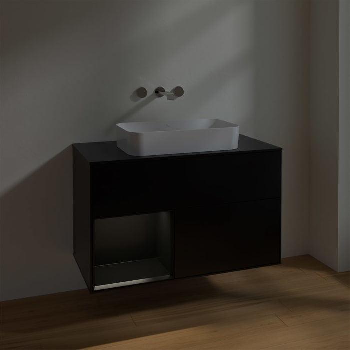 Villeroy & Boch Finion Waschtischunterschrank 100 cm mit Regalelement links und Abdeckplatte