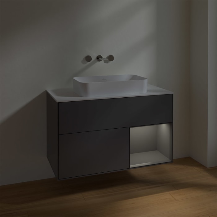 Villeroy & Boch Finion Waschtischunterschrank 100 cm mit Regalelement rechts und Abdeckplatte