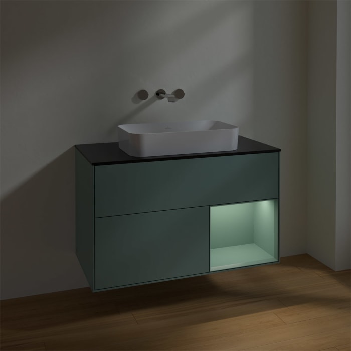 Villeroy & Boch Finion Waschtischunterschrank 100 cm mit Regalelement rechts und Abdeckplatte