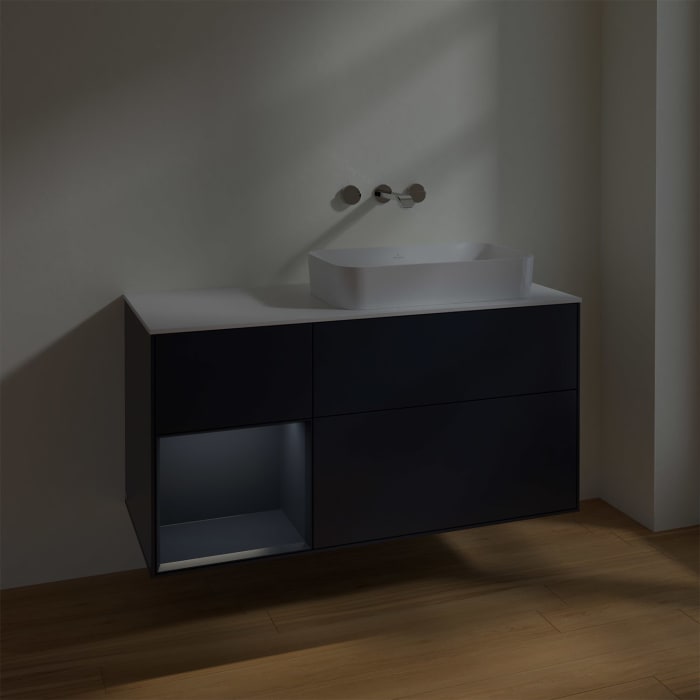 Villeroy & Boch Finion Waschtischunterschrank 120 cm mit Regalelement links und Abdeckplatte