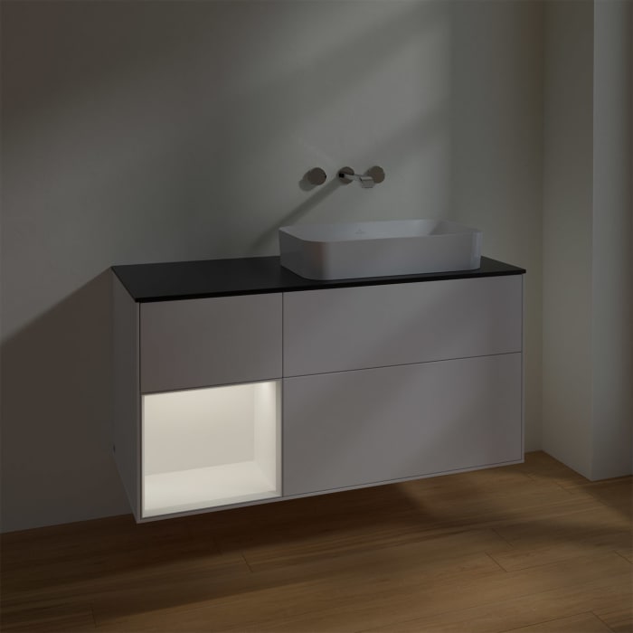 Villeroy & Boch Finion Waschtischunterschrank 120 cm mit Regalelement links und Abdeckplatte