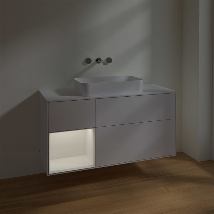 Villeroy & Boch Finion Waschtischunterschrank 120 cm mit Regalelement links und Abdeckplatte