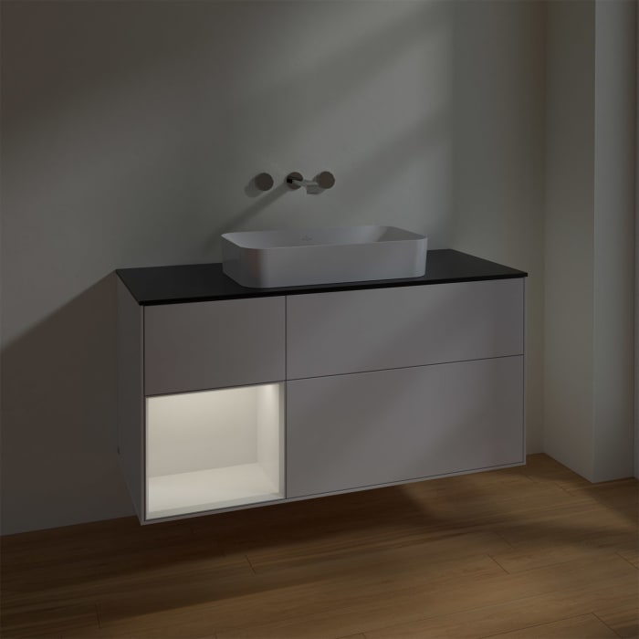 Villeroy & Boch Finion Waschtischunterschrank 120 cm mit Regalelement links und Abdeckplatte