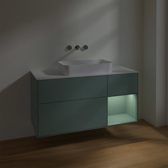 Villeroy & Boch Finion Waschtischunterschrank 120 cm mit Regalelement rechts und Abdeckplatte