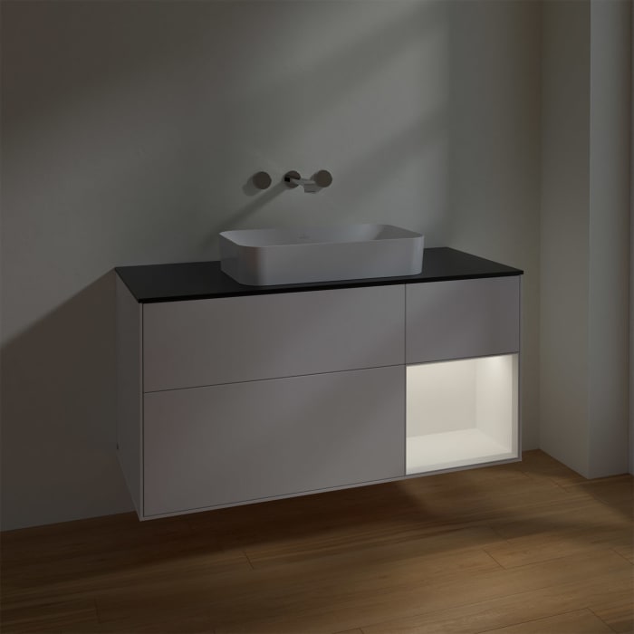 Villeroy & Boch Finion Waschtischunterschrank 120 cm mit Regalelement rechts und Abdeckplatte