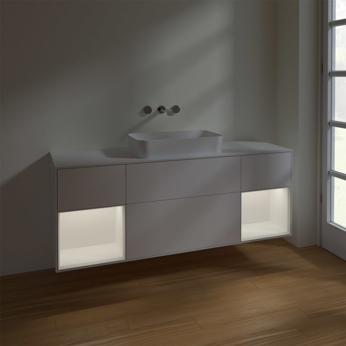 Villeroy & Boch Finion Waschtischunterschrank 160 cm mit Regalelement links und rechts und Abdeckplatte