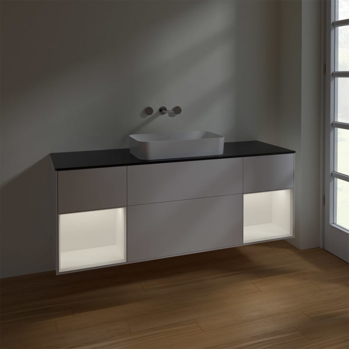 Villeroy & Boch Finion Waschtischunterschrank 160 cm mit Regalelement links und rechts und Abdeckplatte