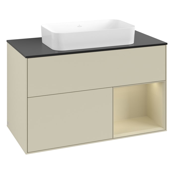 Villeroy & Boch Finion Waschtischunterschrank 100 cm mit Regalelement rechts und Abdeckplatte